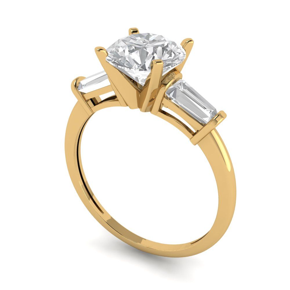 2 cttw White Sapphire Three-Stone Engagement Ring - Solid Yellow Gold (VVS1, Round Cut,7.5mm)