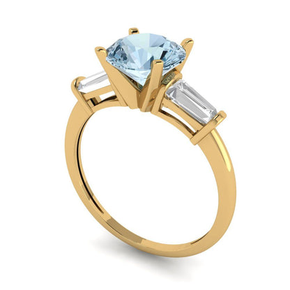 2 cttw Zirconia Simulated Blue Diamond Three-Stone Engagement Ring - Solid Yellow Gold (VVS1, Round Cut,7.5mm)