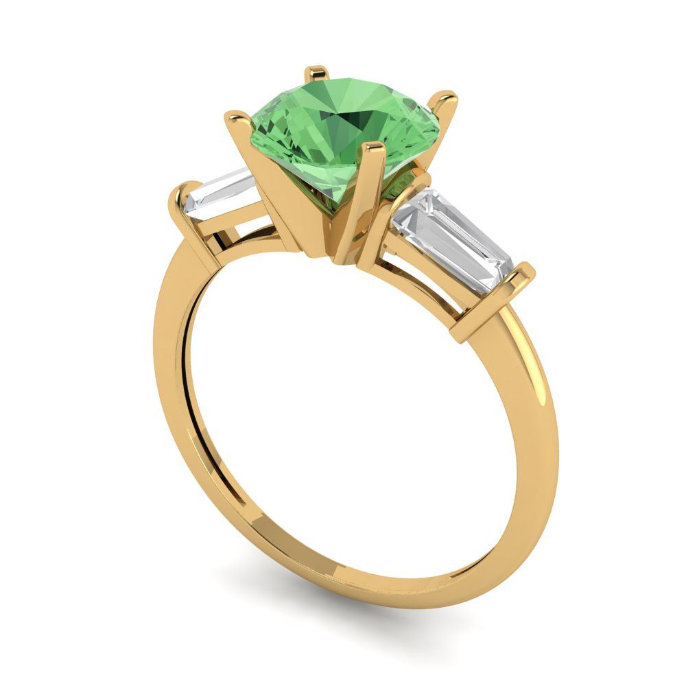 2 cttw Zirconia Simulated Green Diamond Three-Stone Engagement Ring - Solid Yellow Gold (VVS1, Round Cut,7.5mm)