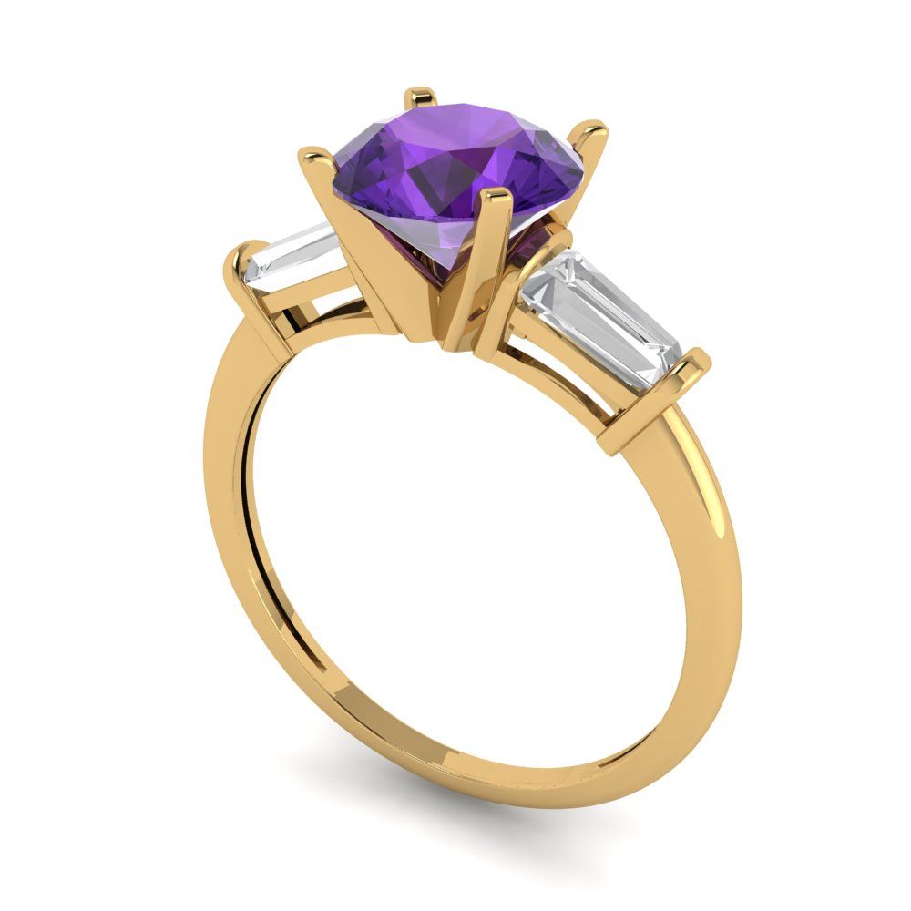 2 cttw Natural Amethyst Three-Stone Engagement Ring - Solid Gold (Round Cut,7.5mm)