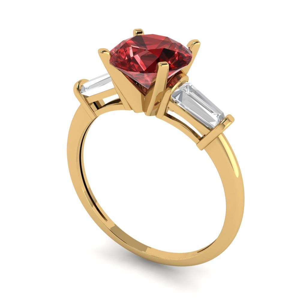 2 cttw Natural Garnet Three-Stone Engagement Ring - Solid Gold (Round Cut,7.5mm)