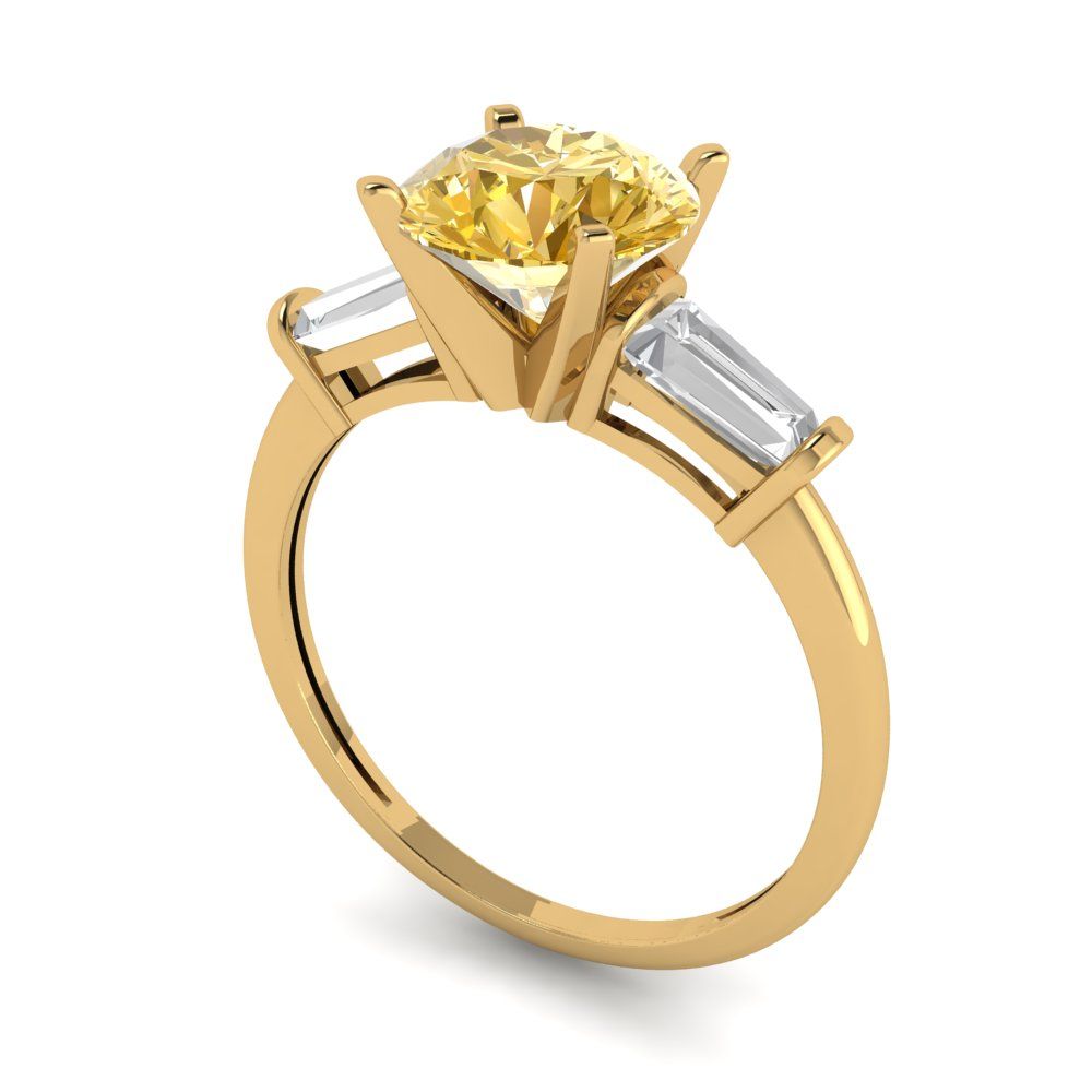 2 cttw Zirconia Simulated Yellow Diamond Three-Stone Engagement Ring - Solid Yellow Gold (VVS1, Round Cut,7.5mm)