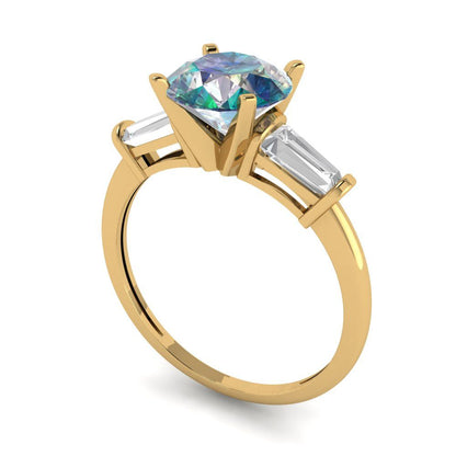 2 cttw Blue Moissanite Three-Stone Engagement Ring - Solid Gold (Round Cut,7.5mm)