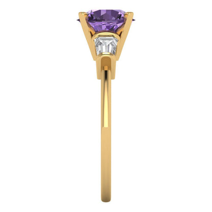 2 cttw Simulated Alexandrite Three-Stone Engagement Ring - Solid Gold (Round Cut,7.5mm)