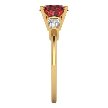 2 cttw Natural Garnet Three-Stone Engagement Ring - Solid Gold (Round Cut,7.5mm)