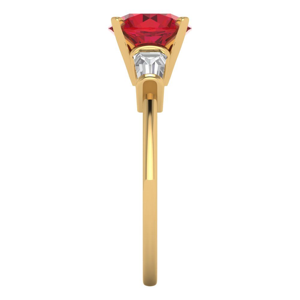 2 cttw Simulated Ruby Three-Stone Engagement Ring - Solid Yellow Gold (VVS1, Round Cut,7.5mm)