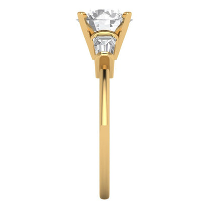 2 cttw White Sapphire Three-Stone Engagement Ring - Solid Yellow Gold (VVS1, Round Cut,7.5mm)