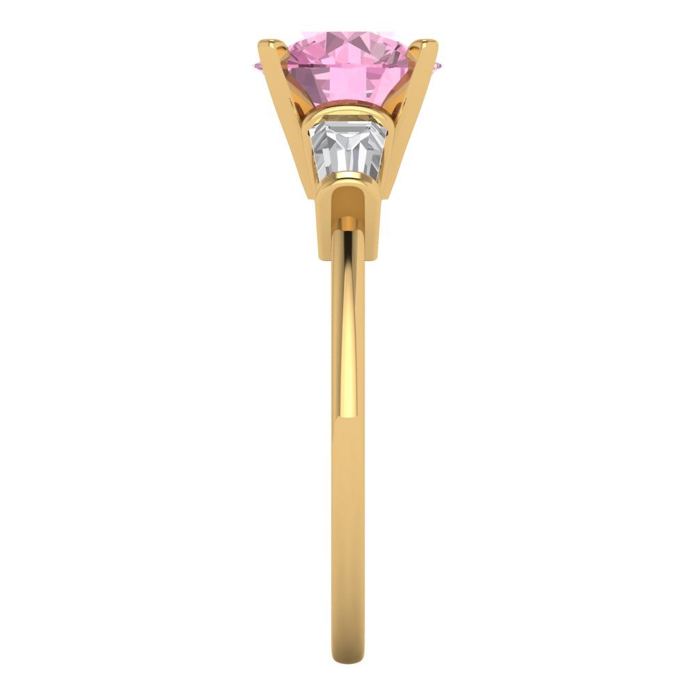 2 cttw Zirconia Simulated Pink Diamond Three-Stone Engagement Ring - Solid Gold (VVS1, Round Cut,7.5mm)