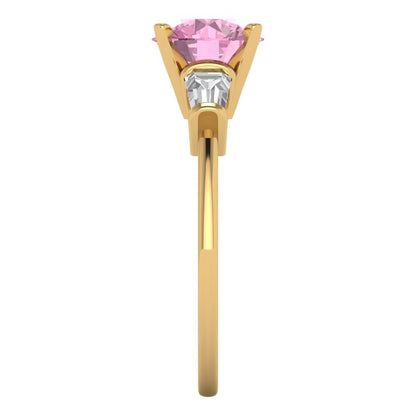 2 cttw Zirconia Simulated Pink Diamond Three-Stone Engagement Ring - Solid Gold (VVS1, Round Cut,7.5mm)