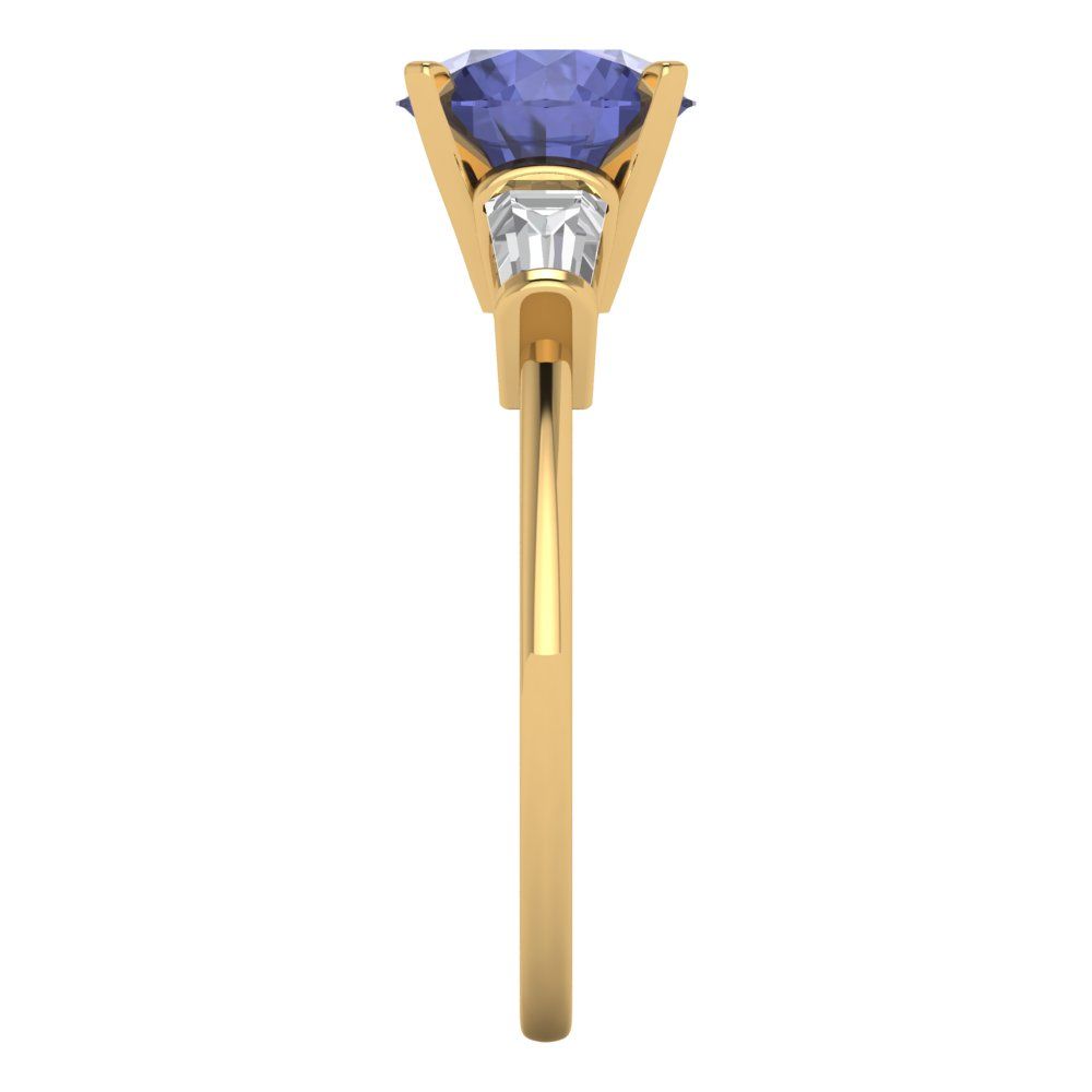 2 cttw Simulated Tanzanite Three-Stone Engagement Ring - Solid Gold (Round Cut,7.5mm)
