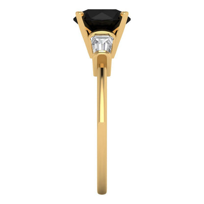 2 cttw Natural Onyx Three-Stone Engagement Ring - Solid Gold (Round Cut,7.5mm)