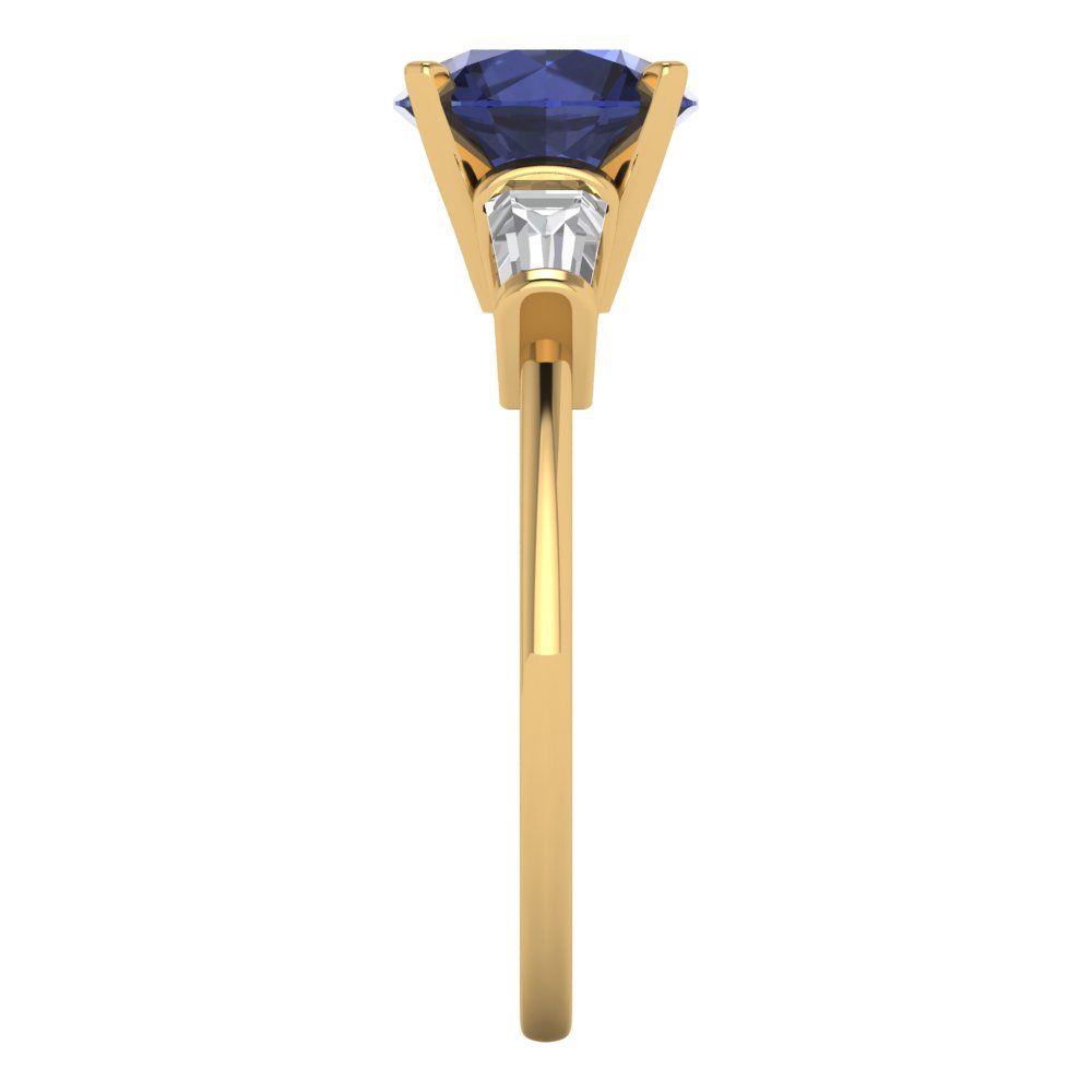 2 cttw Simulated Blue Sapphire Three-Stone Engagement Ring - Solid Gold (Round Cut,7.5mm)