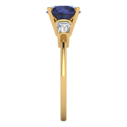 2 cttw Simulated Blue Sapphire Three-Stone Engagement Ring - Solid Gold (Round Cut,7.5mm)