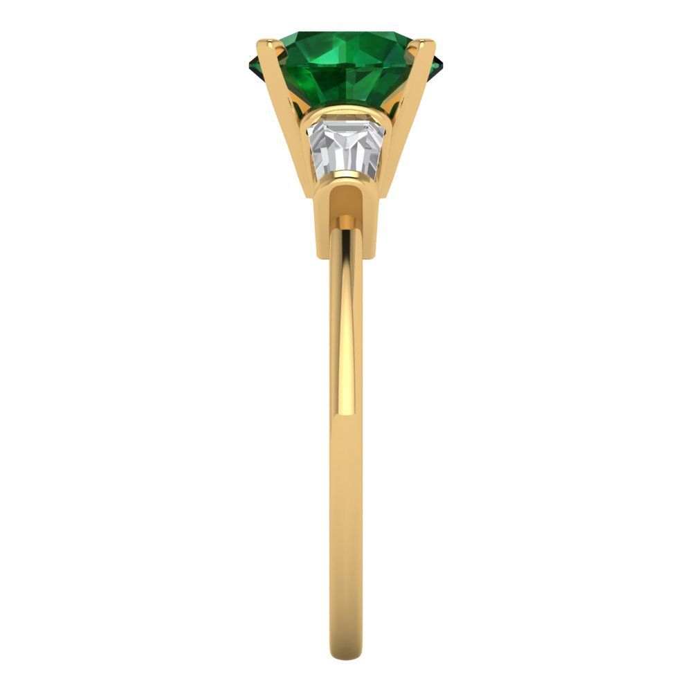 2 cttw Simulated Emerald Three-Stone Engagement Ring - Solid Gold (Round Cut,7.5mm)
