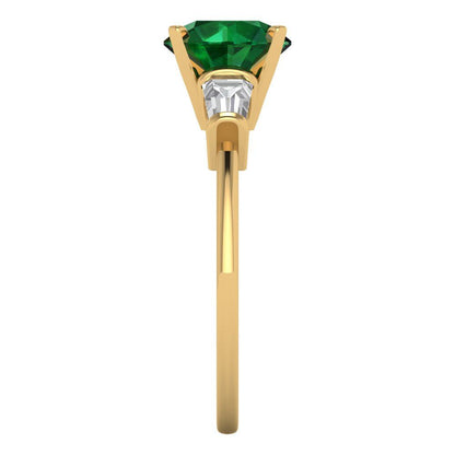 2 cttw Simulated Emerald Three-Stone Engagement Ring - Solid Gold (Round Cut,7.5mm)