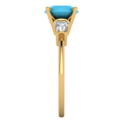 2 cttw Simulated Turquoise Three-Stone Engagement Ring - Solid Gold (Round Cut,7.5mm)