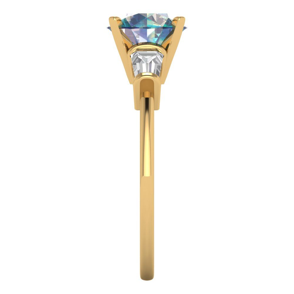 2 cttw Blue Moissanite Three-Stone Engagement Ring - Solid Gold (Round Cut,7.5mm)