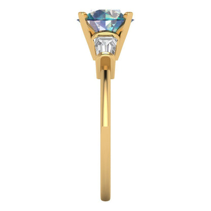 2 cttw Blue Moissanite Three-Stone Engagement Ring - Solid Gold (Round Cut,7.5mm)