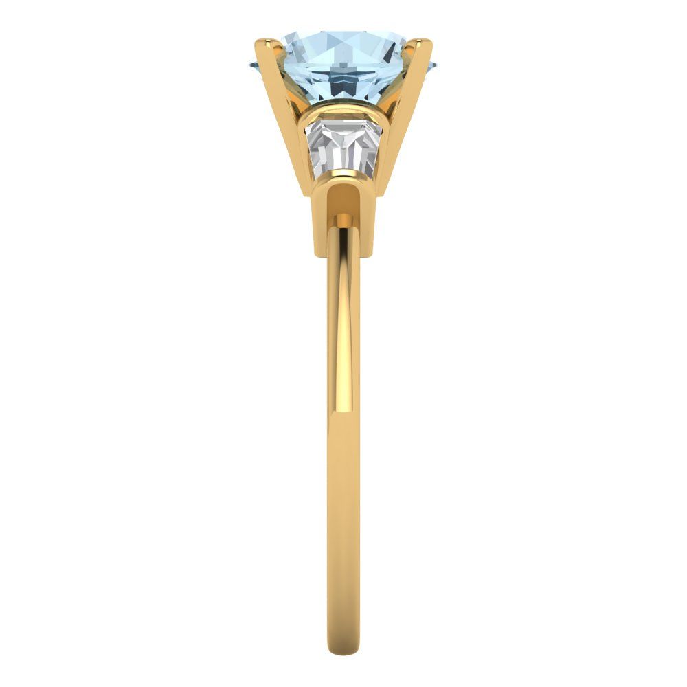 2 cttw Natural Aquamarine Three-Stone Engagement Ring - Solid Yellow Gold (VVS1, Round Cut,7.5mm)