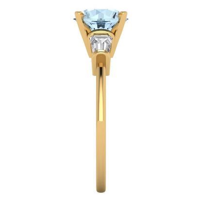 2 cttw Natural Aquamarine Three-Stone Engagement Ring - Solid Yellow Gold (VVS1, Round Cut,7.5mm)
