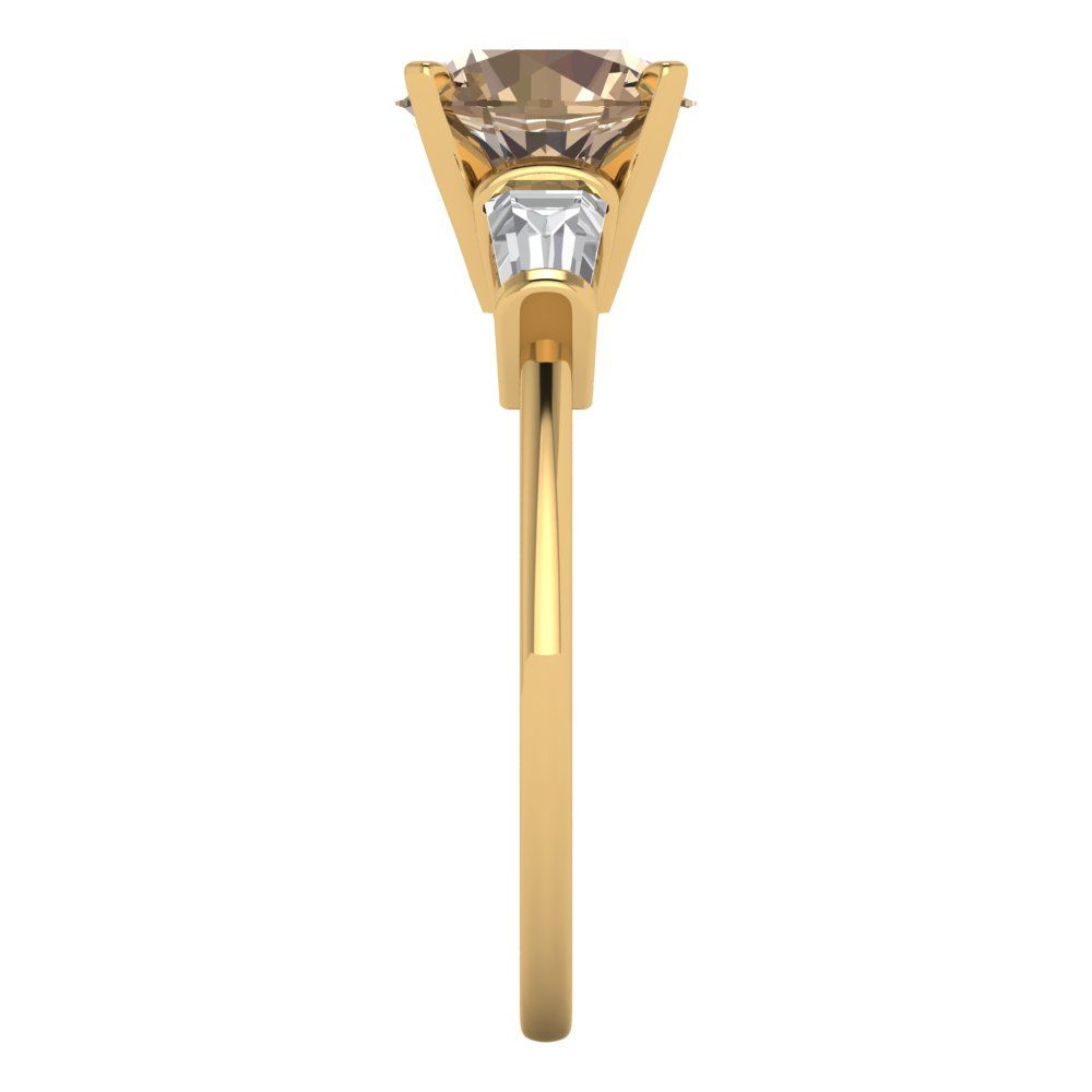 2 cttw Yellow Moissanite Three-Stone Engagement Ring - Solid Yellow Gold (VVS1, Round Cut,7.5mm)