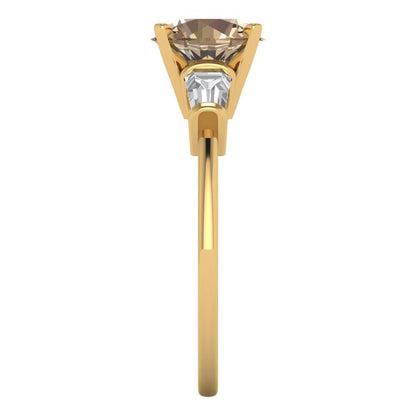 2 cttw Yellow Moissanite Three-Stone Engagement Ring - Solid Yellow Gold (VVS1, Round Cut,7.5mm)