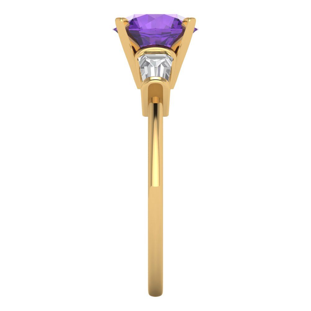 2 cttw Natural Amethyst Three-Stone Engagement Ring - Solid Gold (Round Cut,7.5mm)