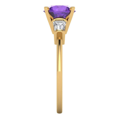 2 cttw Natural Amethyst Three-Stone Engagement Ring - Solid Gold (Round Cut,7.5mm)