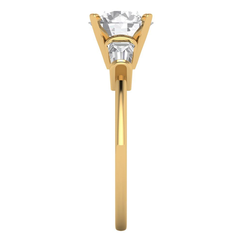 2 cttw Moissanite Three-Stone Engagement Ring - Solid Yellow Gold (VVS1, Round Cut,7.5mm)