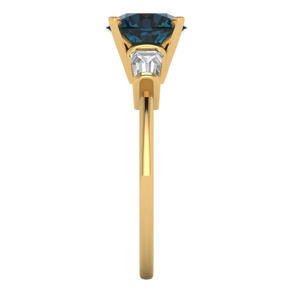 2 cttw Natural London Blue Topaz Three-Stone Engagement Ring - Solid Yellow Gold (VVS1, Round Cut,7.5mm)