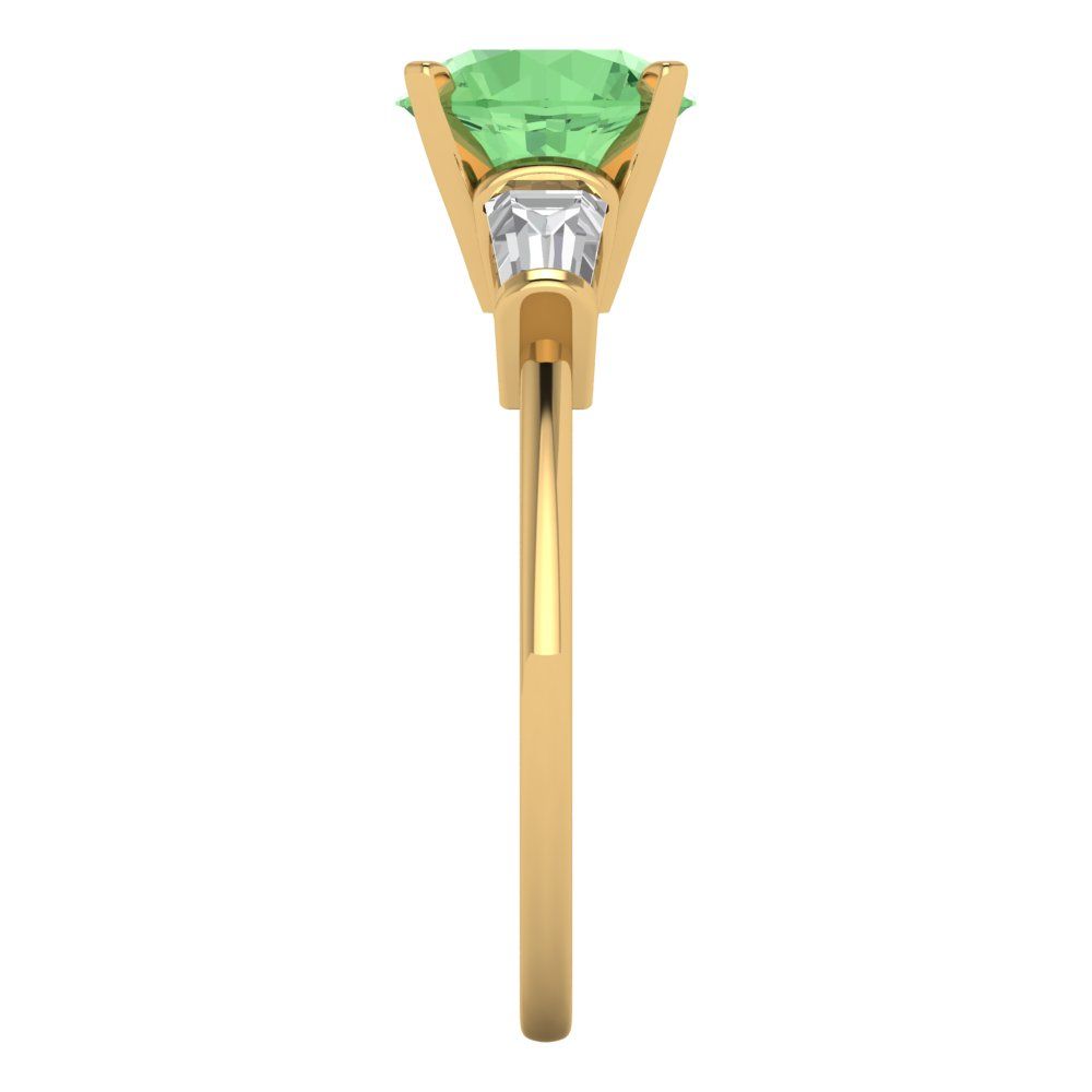 2 cttw Zirconia Simulated Green Diamond Three-Stone Engagement Ring - Solid Yellow Gold (VVS1, Round Cut,7.5mm)