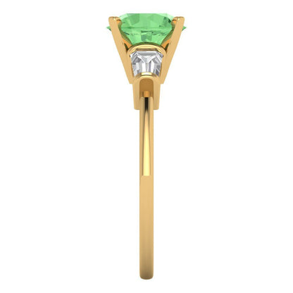 2 cttw Zirconia Simulated Green Diamond Three-Stone Engagement Ring - Solid Yellow Gold (VVS1, Round Cut,7.5mm)