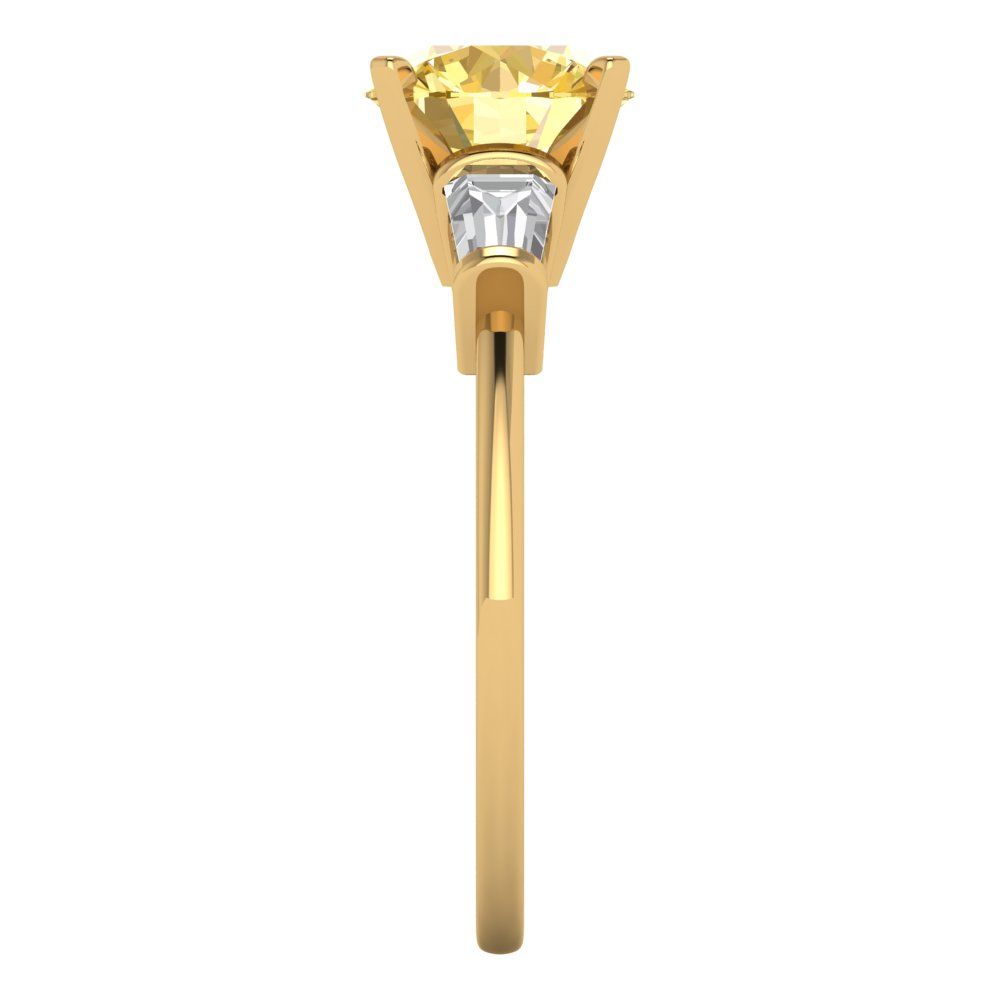 2 cttw Zirconia Simulated Yellow Diamond Three-Stone Engagement Ring - Solid Yellow Gold (VVS1, Round Cut,7.5mm)