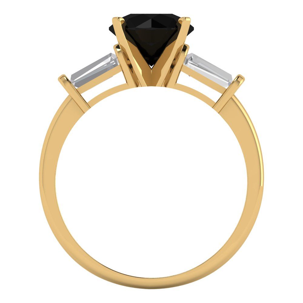 2 cttw Natural Onyx Three-Stone Engagement Ring - Solid Gold (Round Cut,7.5mm)