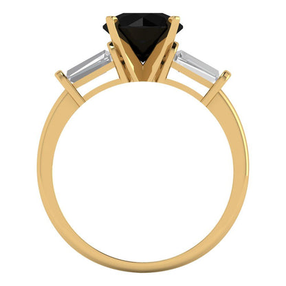 2 cttw Natural Onyx Three-Stone Engagement Ring - Solid Gold (Round Cut,7.5mm)