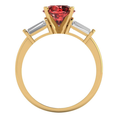 2 cttw Natural Garnet Three-Stone Engagement Ring - Solid Gold (Round Cut,7.5mm)