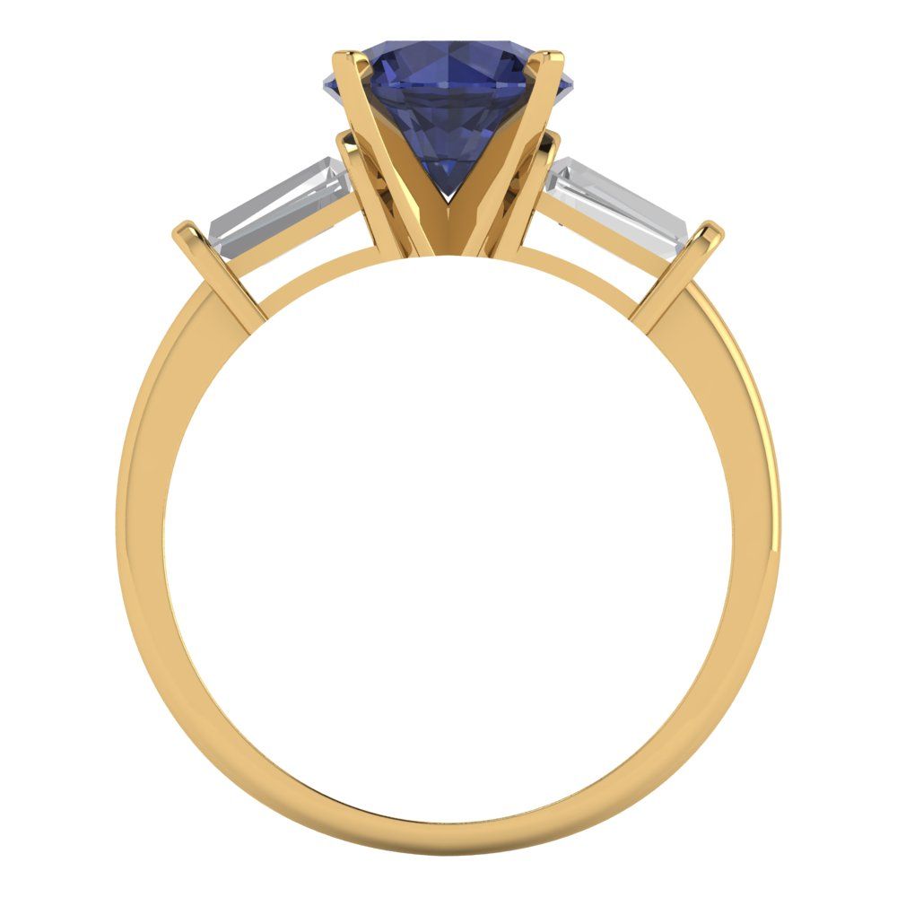 2 cttw Simulated Blue Sapphire Three-Stone Engagement Ring - Solid Gold (Round Cut,7.5mm)