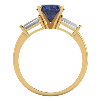 2 cttw Simulated Blue Sapphire Three-Stone Engagement Ring - Solid Gold (Round Cut,7.5mm)