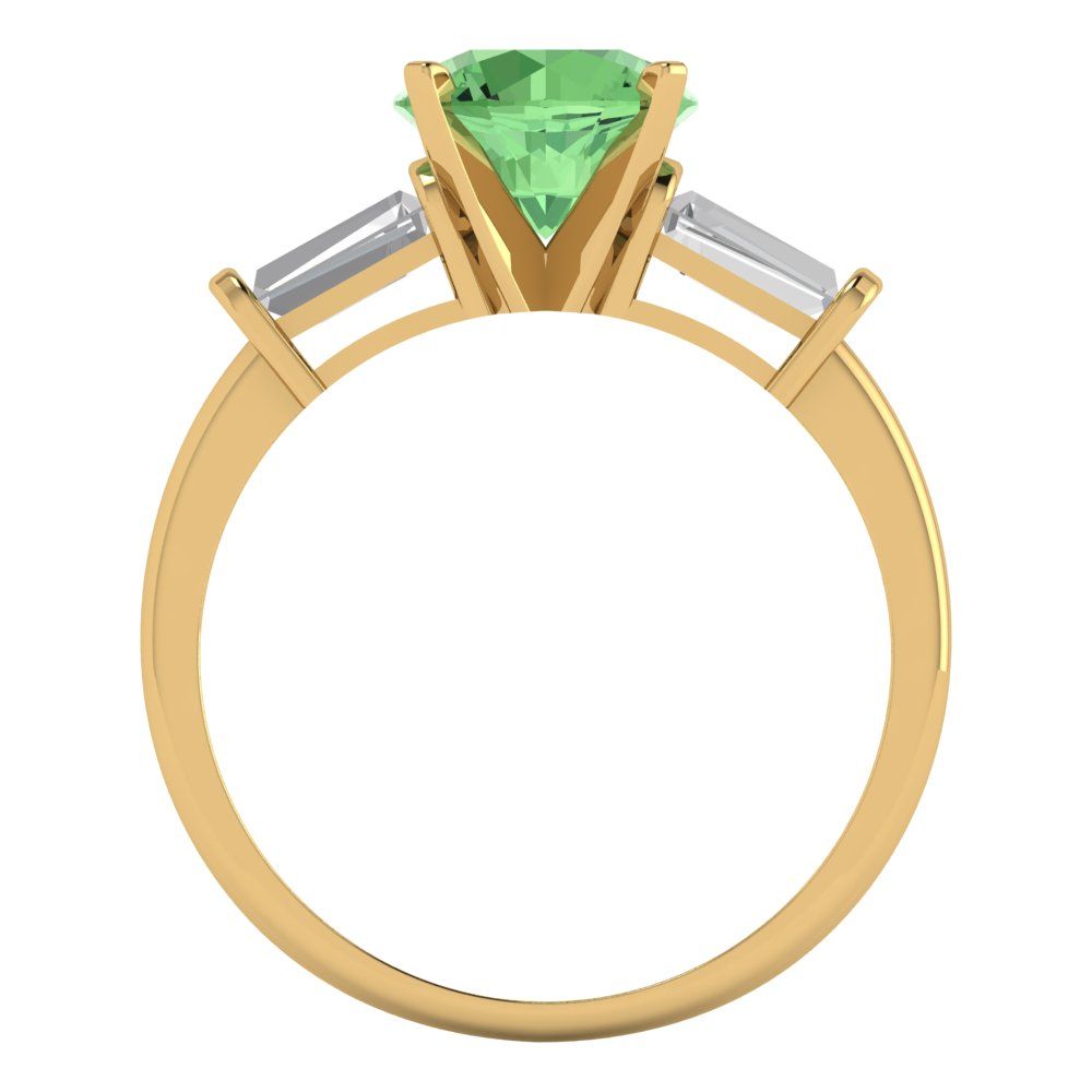 2 cttw Zirconia Simulated Green Diamond Three-Stone Engagement Ring - Solid Yellow Gold (VVS1, Round Cut,7.5mm)