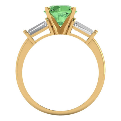 2 cttw Zirconia Simulated Green Diamond Three-Stone Engagement Ring - Solid Yellow Gold (VVS1, Round Cut,7.5mm)