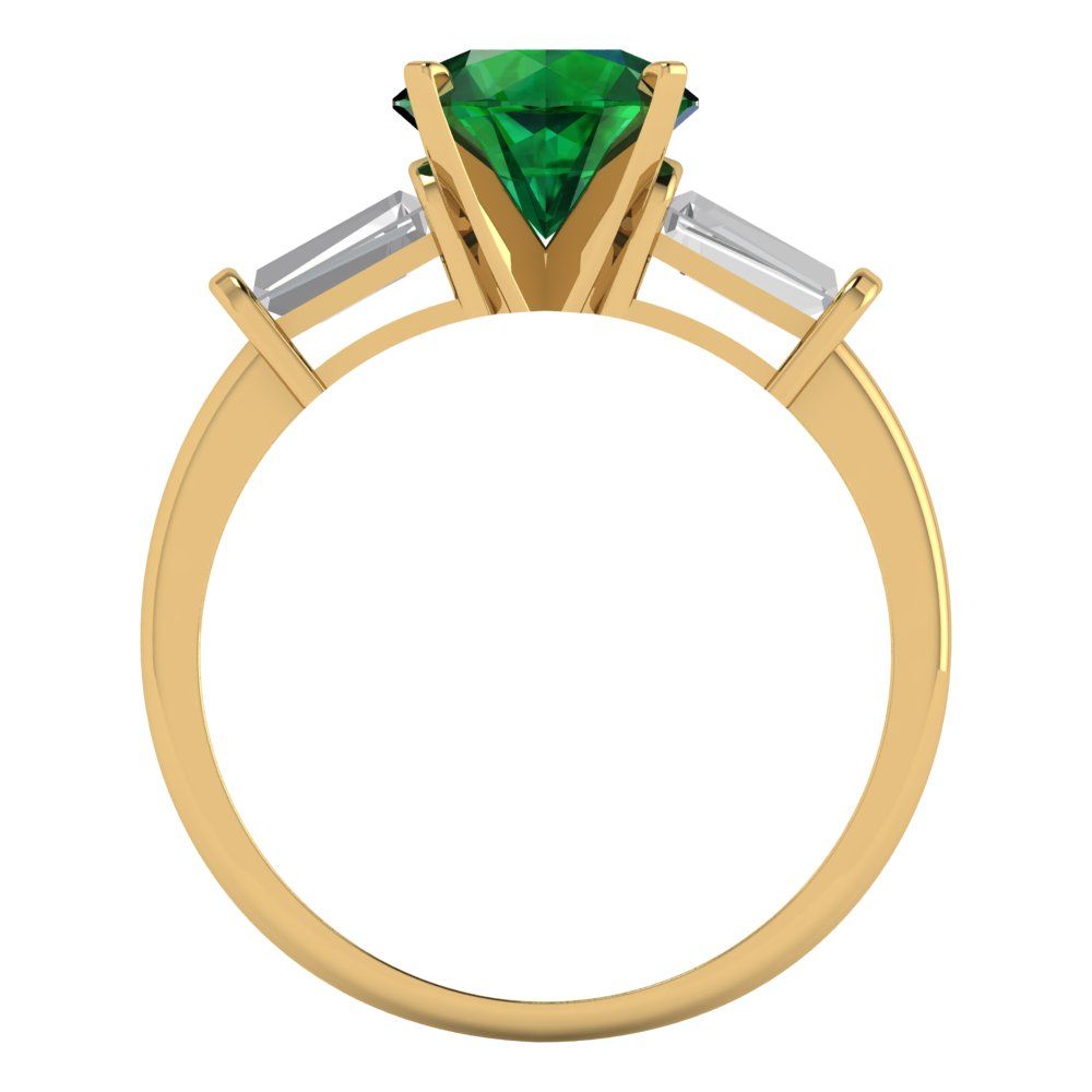 2 cttw Simulated Emerald Three-Stone Engagement Ring - Solid Gold (Round Cut,7.5mm)