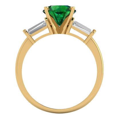 2 cttw Simulated Emerald Three-Stone Engagement Ring - Solid Gold (Round Cut,7.5mm)