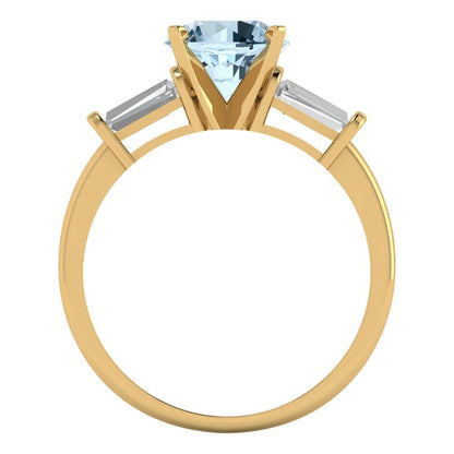 2 cttw Natural Aquamarine Three-Stone Engagement Ring - Solid Yellow Gold (VVS1, Round Cut,7.5mm)