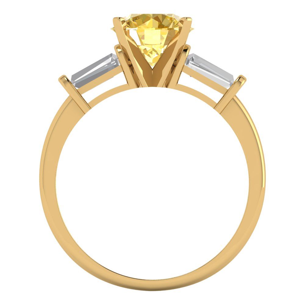 2 cttw Zirconia Simulated Yellow Diamond Three-Stone Engagement Ring - Solid Yellow Gold (VVS1, Round Cut,7.5mm)