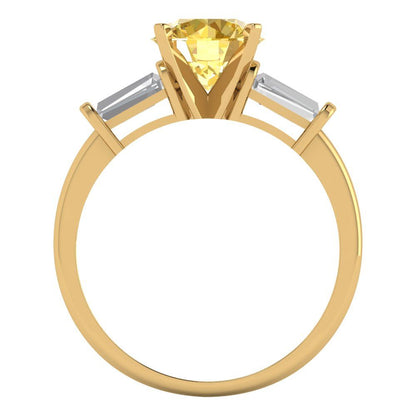 2 cttw Zirconia Simulated Yellow Diamond Three-Stone Engagement Ring - Solid Yellow Gold (VVS1, Round Cut,7.5mm)