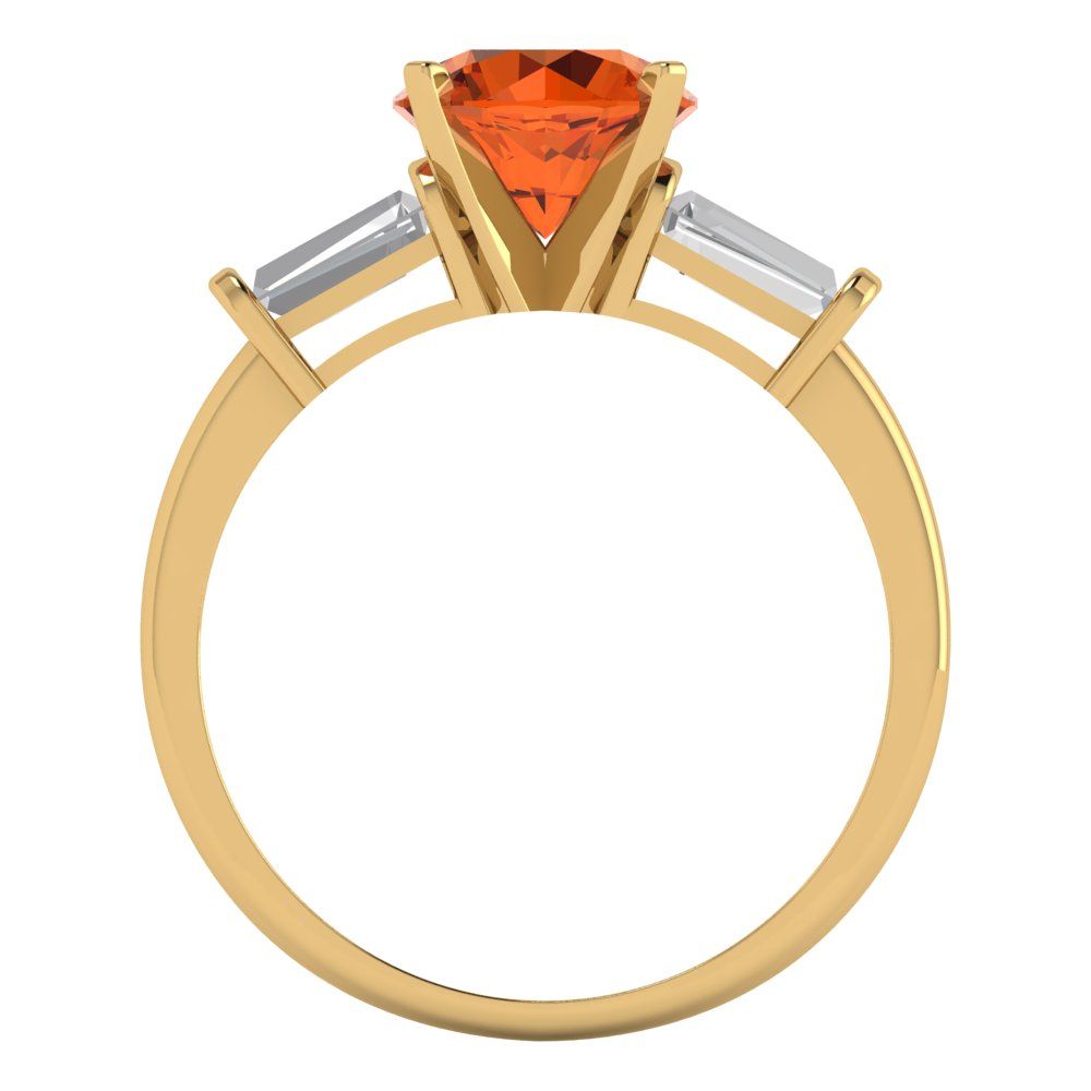 2 cttw Simulated Ruby Three-Stone Engagement Ring - Solid Yellow Gold (VVS1, Round Cut,7.5mm)