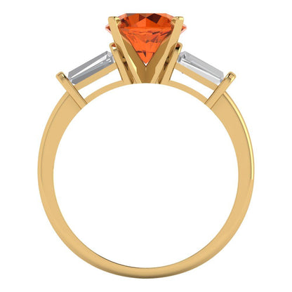 2 cttw Simulated Ruby Three-Stone Engagement Ring - Solid Yellow Gold (VVS1, Round Cut,7.5mm)