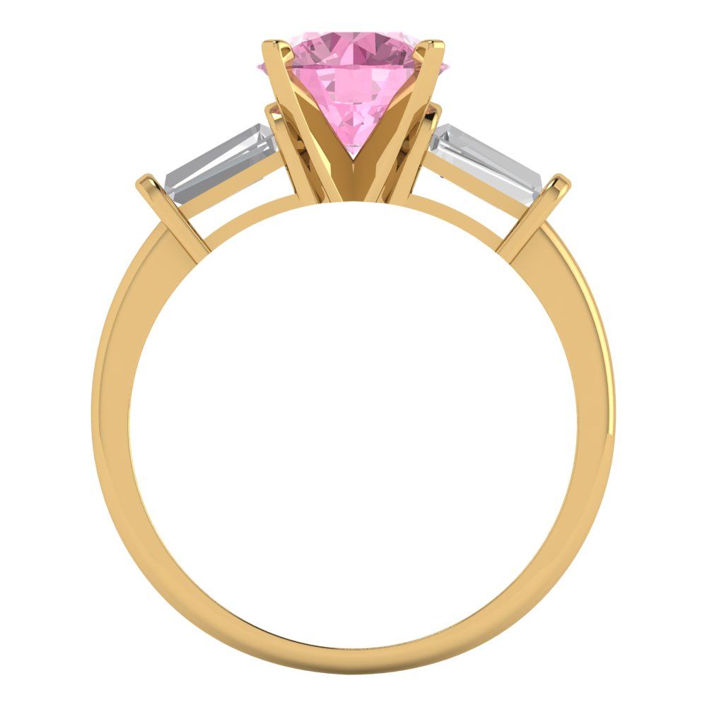 2 cttw Zirconia Simulated Pink Diamond Three-Stone Engagement Ring - Solid Gold (VVS1, Round Cut,7.5mm)