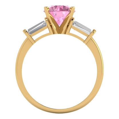 2 cttw Zirconia Simulated Pink Diamond Three-Stone Engagement Ring - Solid Gold (VVS1, Round Cut,7.5mm)