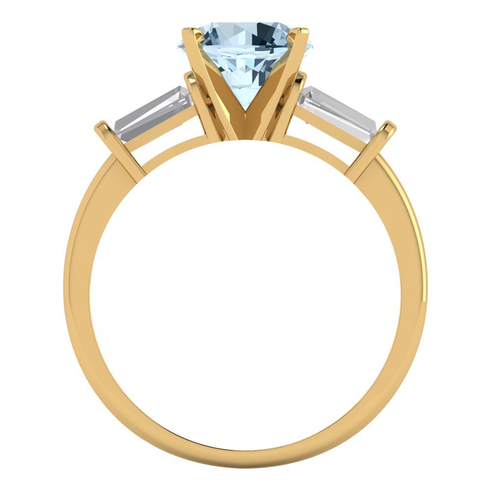 2 cttw Zirconia Simulated Blue Diamond Three-Stone Engagement Ring - Solid Yellow Gold (VVS1, Round Cut,7.5mm)